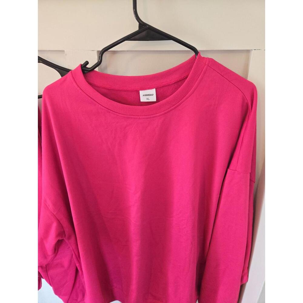 Vibrant Hot Pink Lounge Set Oversized Crewneck and Joggers
